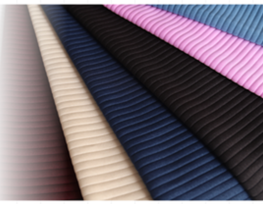 Fan of corduroy-rib swatches in cream, navy, pink and black.
